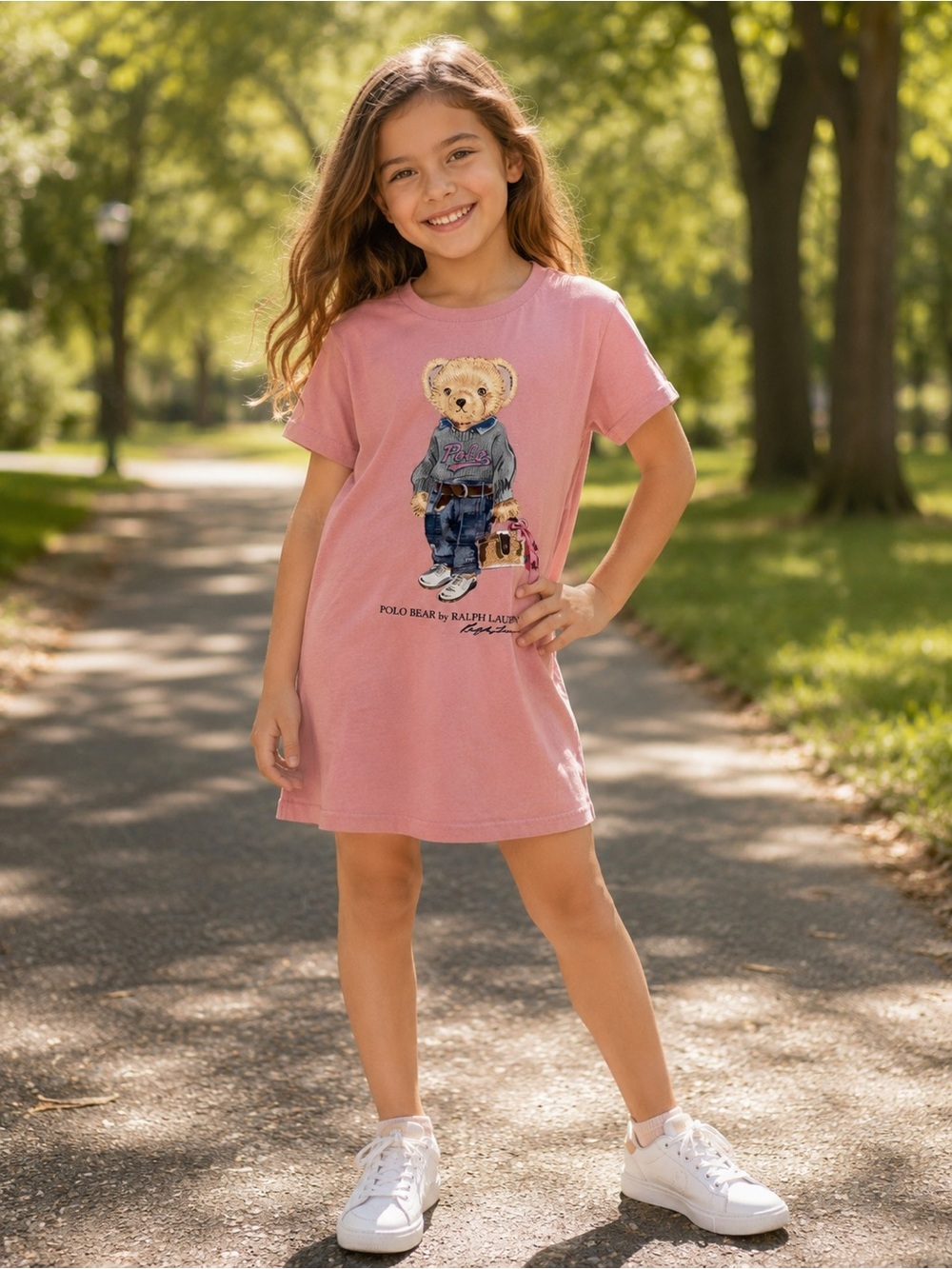Girls Pink Bear Logo Dress